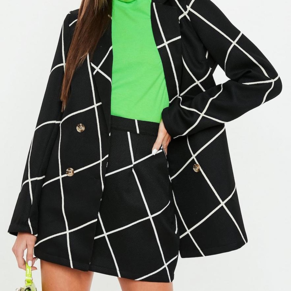 Black Grid Print Mini Skirt